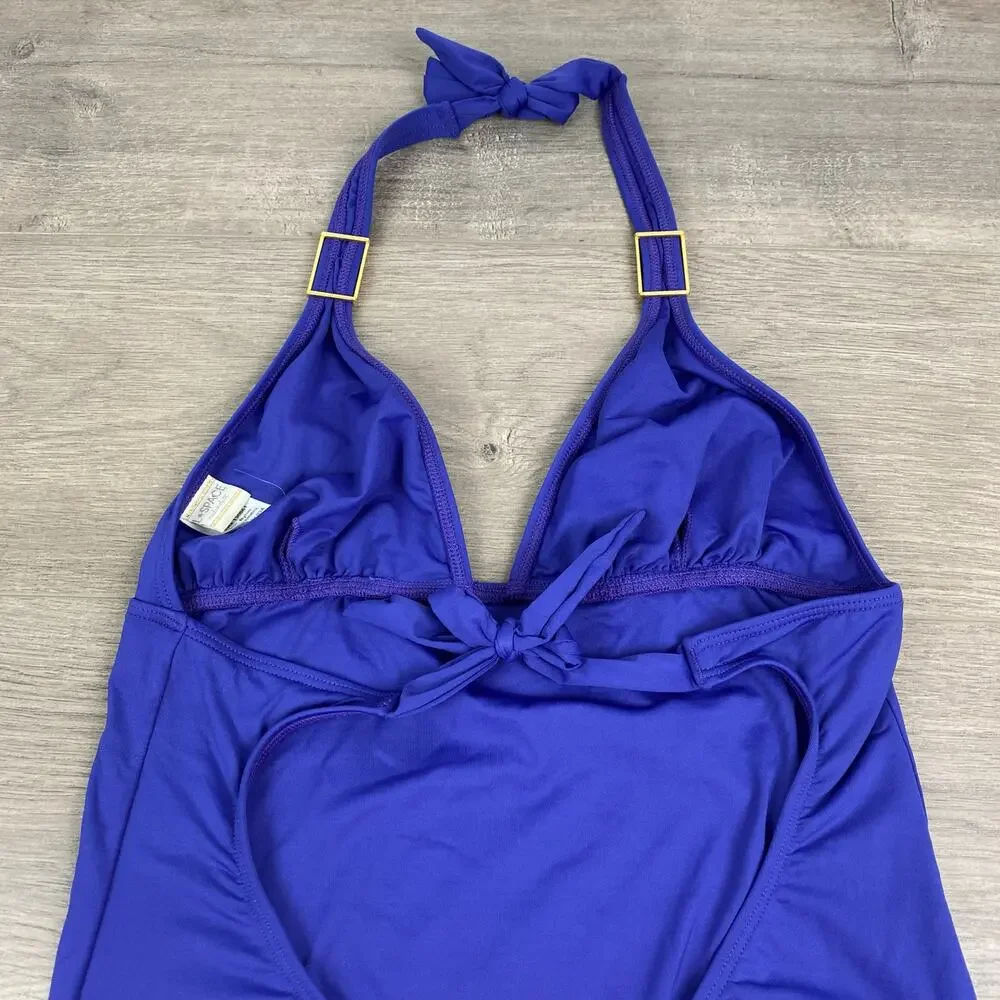 L*Space Blue Purple Halter Neck Tie Scoop Back One Piece Swimsuit Sz.L
